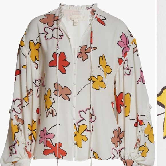 Ted Baker London Thurso Floral Print Stretch Woven Balloon Sleeve Blouse Size 4 - Picture 15 of 15
